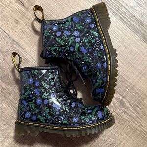 Dr. Martens Black Boots with Blue and Green Floral Design